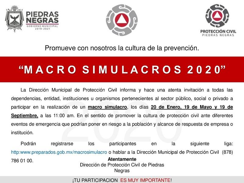 Invita Protección Civil a participar en macro simulacros este 2020. (video)