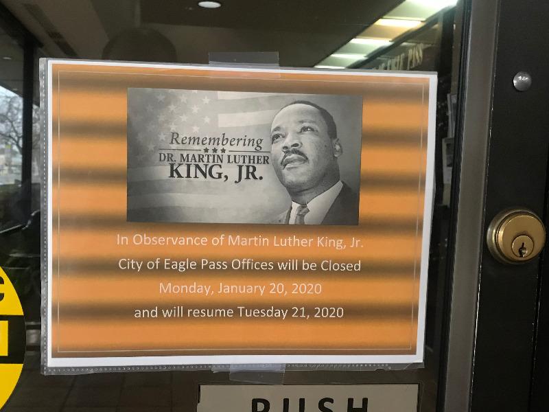 Tendrán largo fin de semana las oficinas públicas de Eagle Pass por el Día de Martin Luther King