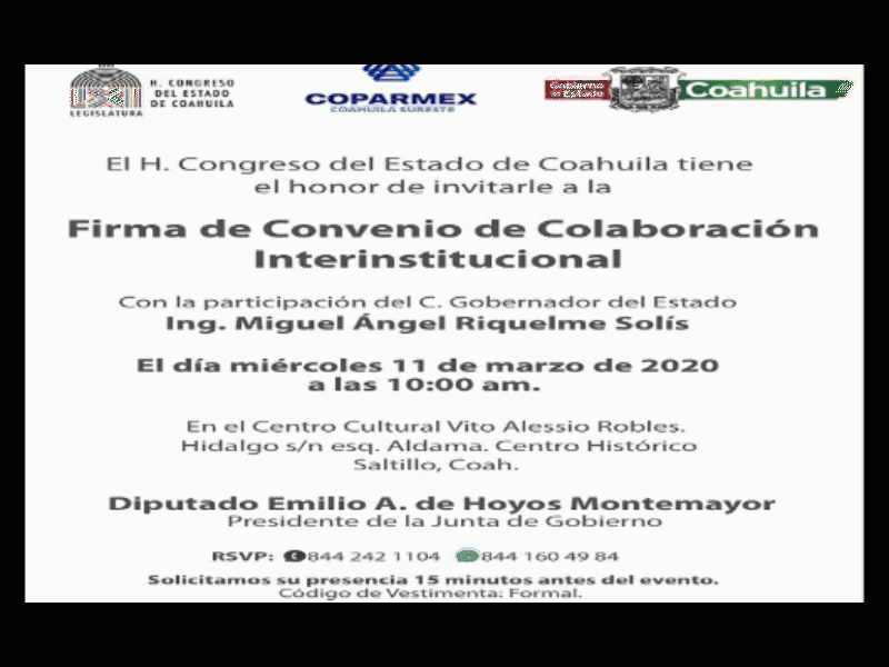 Congreso y Coparmex firmarán convenio de colaboración institucional 