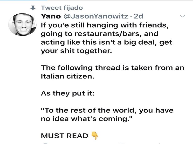 Se hace viral alerta de italiano al mundo sobre las 6 terribles etapas del coronavirus