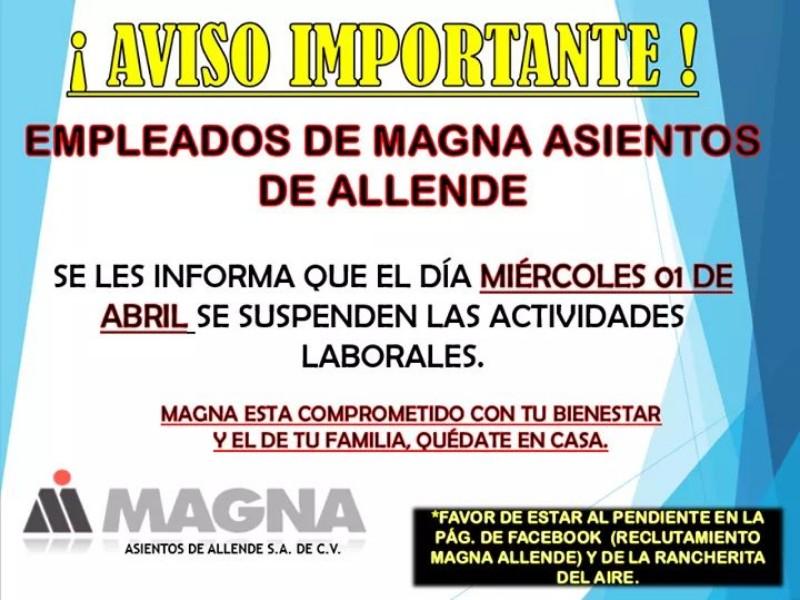 Magna Allende ampl&iacute;a paro t&eacute;cnico por coronavirus 