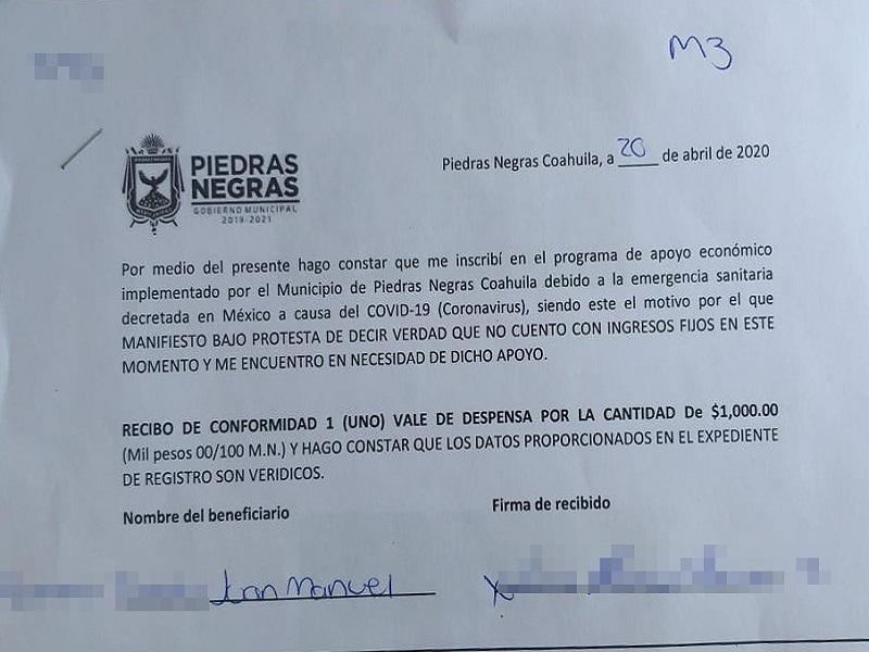 Sancionará municipio de Piedras Negras a dos empleados que se registraron en las listas de apoyos por contingencia