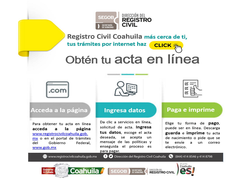 Brinda Registro Civil Coahuila servicios y tr&aacute;mites por internet en cuarentena
