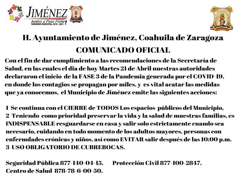 Intensifican acciones para seguir manteniendo cero casos de COVID-19 de Jiménez