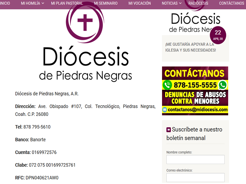 Pide iglesia cat&oacute;lica apoyo econ&oacute;mico de la ciudadan&iacute;a, proporciona cuentas bancarias