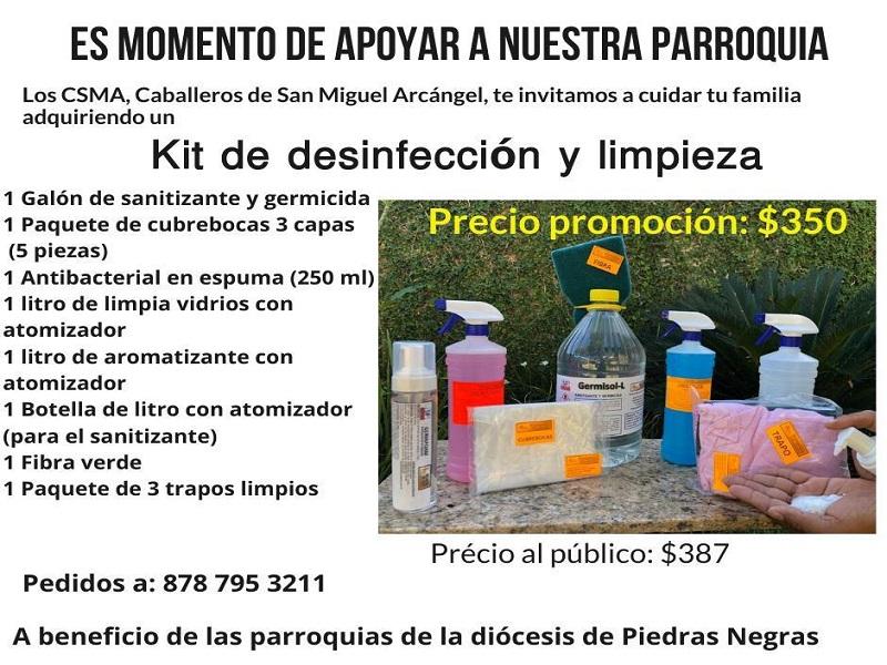 Ofrecen kit de desinfecci&oacute;n y limpieza a beneficio de parroquias de la Di&oacute;cesis de Piedras Negras