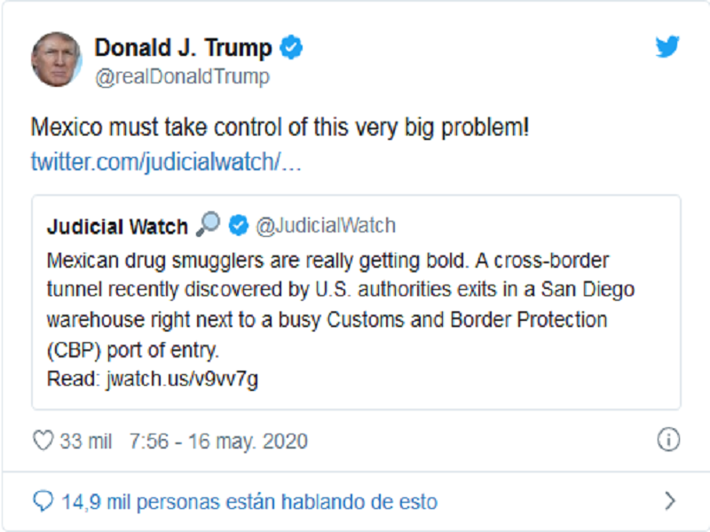 Pide Trump que M&eacute;xico controle construcci&oacute;n de t&uacute;neles para trasiego de drogas