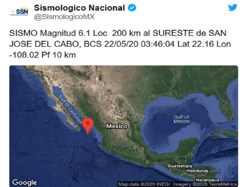 Sismo de 6.1 sacude Baja California Sur