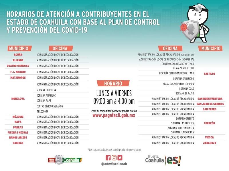 Administraci&oacute;n Fiscal Coahuila prolonga sus horarios de atenci&oacute;n