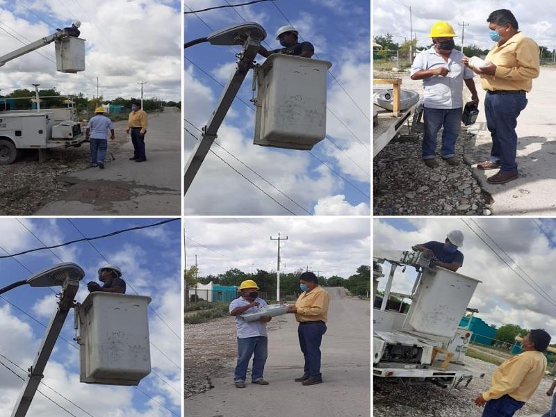 Supervisa alcalde de Jiménez reposición de lámparas de alumbrado público en comunidades ejidales
