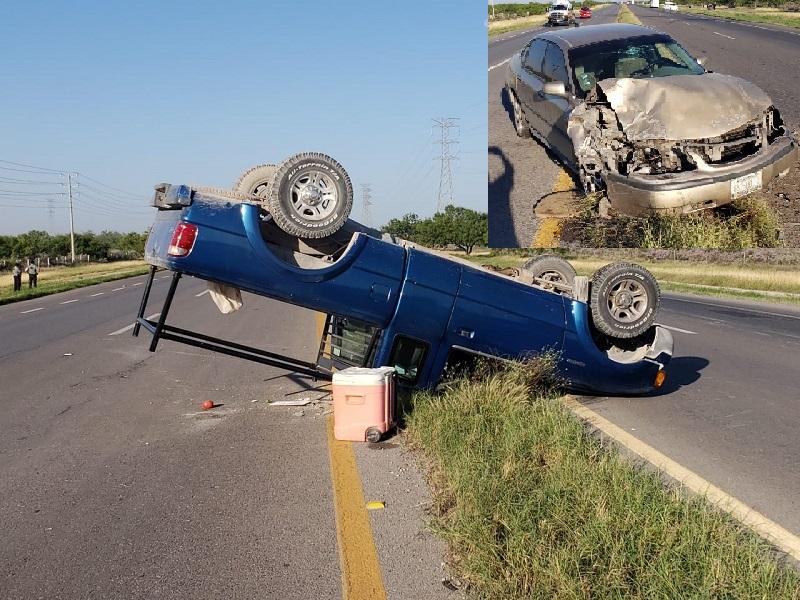 Da&ntilde;os materiales de consideraci&oacute;n dejan volcadura y choque en la carretera 57