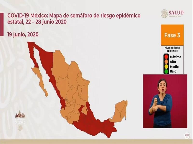 Coahuila y otros 16 estados en sem&aacute;foro naranja para la semana del 22 al 29 de junio, el resto sigue en rojo: Salud