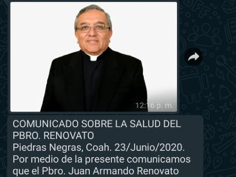 Publica la Di&oacute;cesis comunicado sobre la salud del padre Renovato