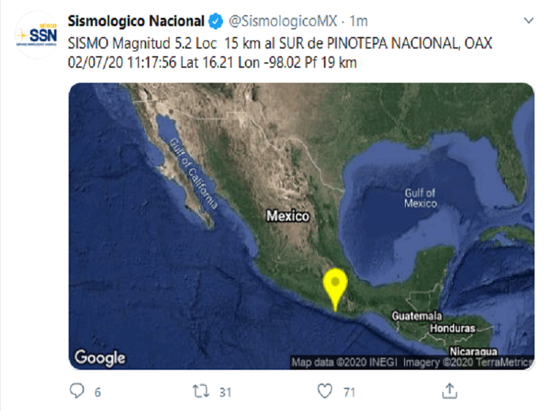 Se reportó leve sismo de 5.5 en Oaxaca, se sintió en CDMX