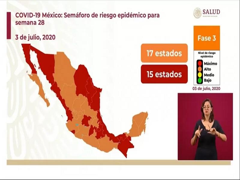 Coahuila y otros 13 estados en sem&aacute;foro rojo para la semana del 6 al 13 de julio, el resto en naranja: Salud