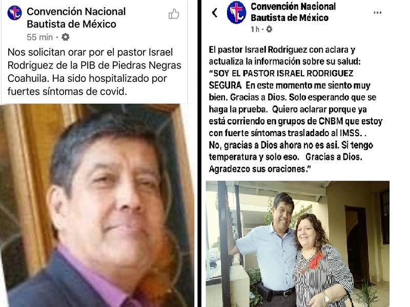 En redes sociales hospitalizan y deshospitalizan a pastor de Piedras Negras por COVID-19