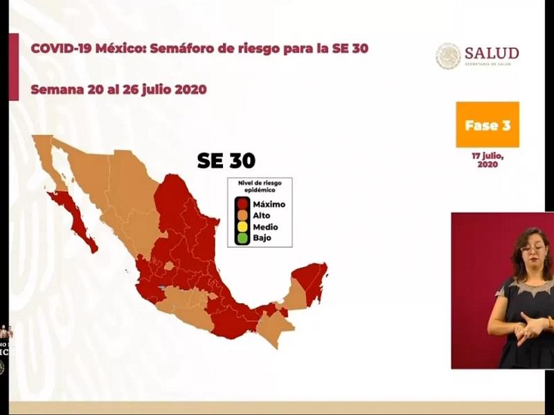 Coahuila y otros 17 estados continuar&aacute;n en sem&aacute;foro rojo para la semana del 20 al 26 de julio
