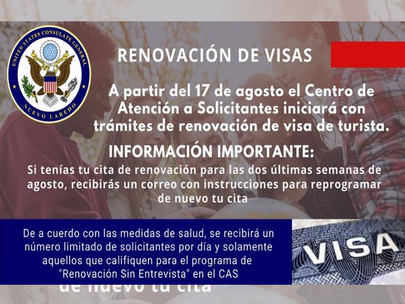 Reanuda CAS de Nuevo Laredo la renovación de visas a partir del lunes 17 de agosto
