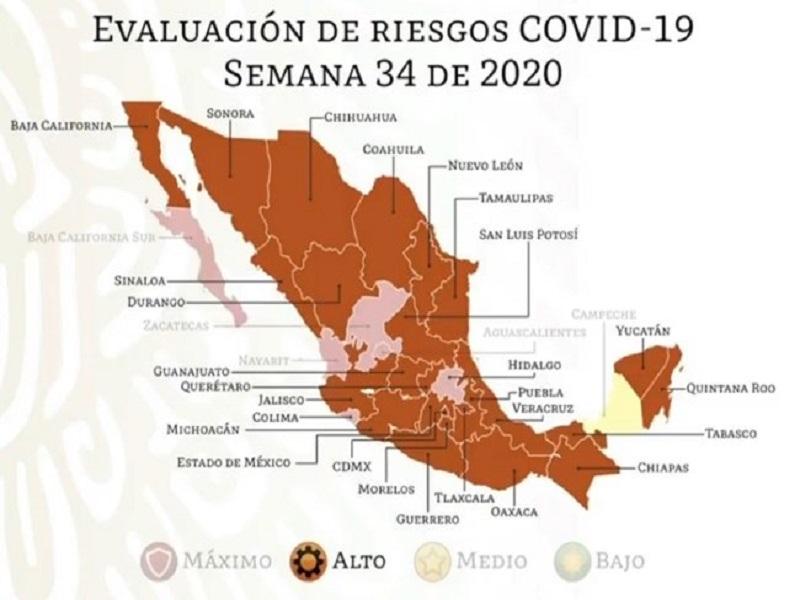 Es Campeche el primer estado que avanza a sem&aacute;foro a amarillo, Coahuila pasa a naranja