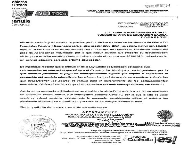 Escuelas no deben cobrar ning&uacute;n tipo de cuotas y no debe ser condicionante para las clases: Educaci&oacute;n