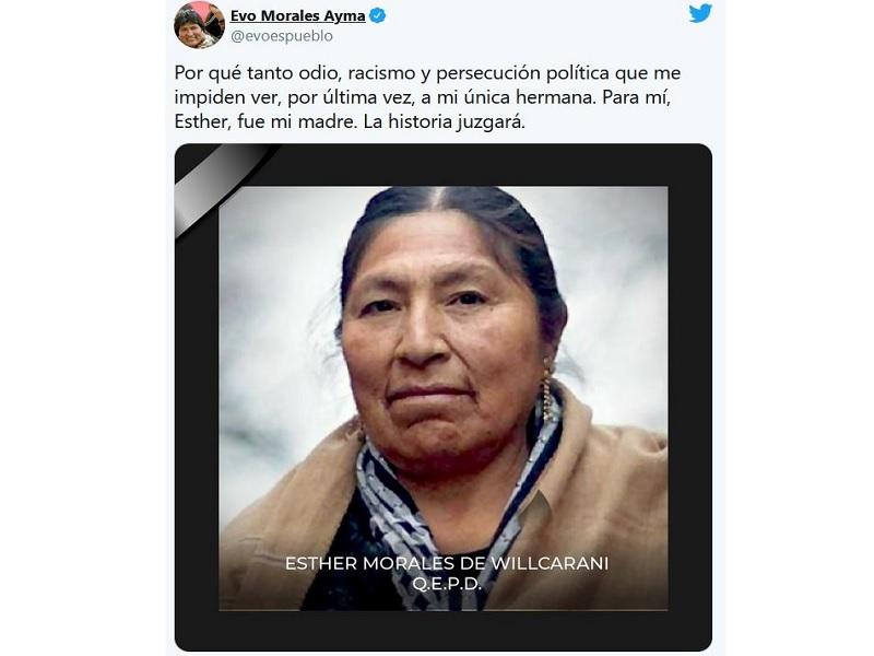 Muere hermana de Evo Morales por COVID-19