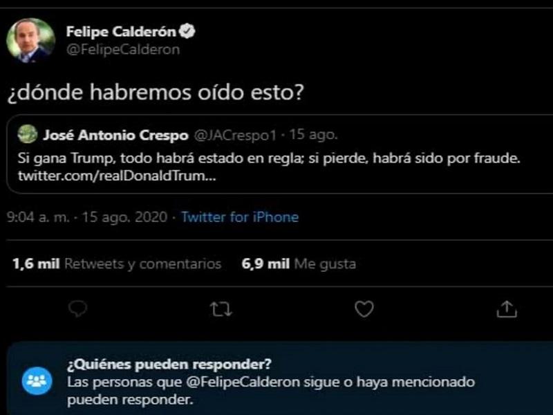Restringe Felipe Calder&oacute;n las respuestas a sus tuits; no cualquiera puede responderle