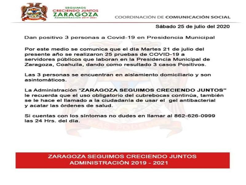 Confirman otros tres casos de COVID-19 en la presidencia de Zaragoza