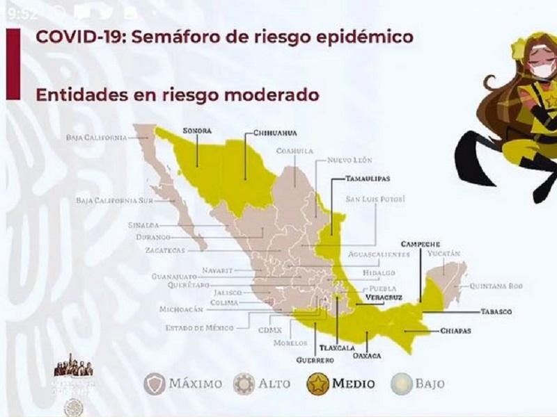 Diez estados pasan a amarillo en semáforo epidemiológico de COVID-19, Coahuila sigue en naranja