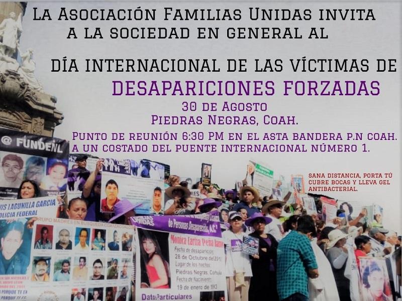 Con una manifestación pacífica conmemorará Familias Unidas el Día Internacional de las Víctimas de Desapariciones Forzadas
