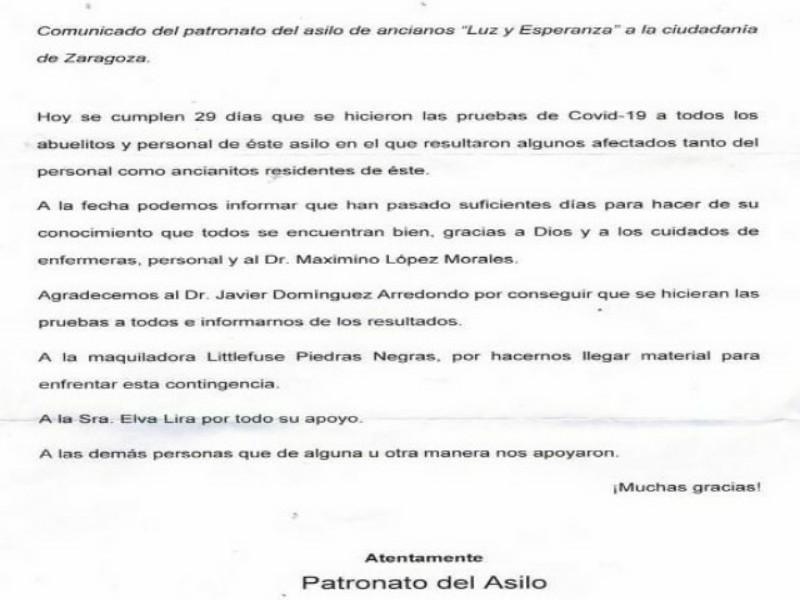 Reanud&oacute; actividades asilo de ancianos en Zaragoza tras brote de COVID-19