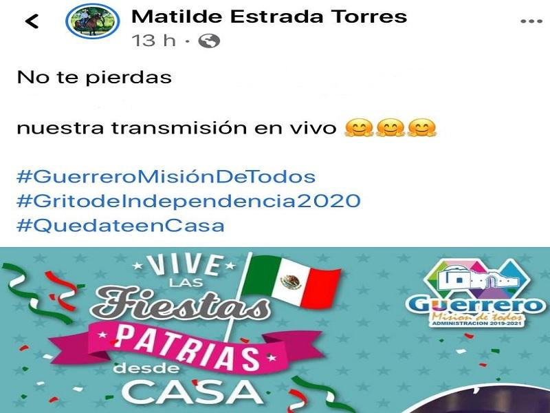Invita alcaldesa de Guerrero a seguir la transmisi&oacute;n del Grito de Independencia v&iacute;a Facebook