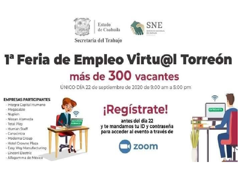 Invita gobierno de Coahuila a feria virtual de empleo en Torreón