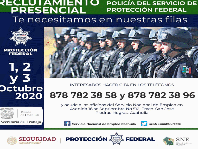 Abren convocatoria para reclutar personal de la Polic&iacute;a del Servicio de Protecci&oacute;n Federal 