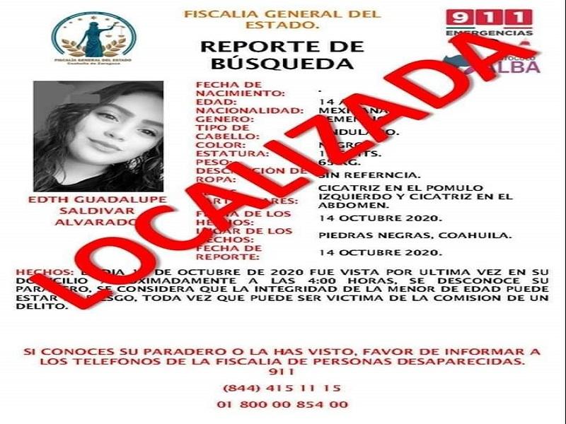 Estaba en el Estado de México la adolescente reportada como desaparecida en Piedras Negras
