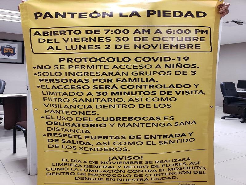 Solo podr&aacute;n ingresar a panteones por 45 minutos, tres personas por familia y sin ni&ntilde;os