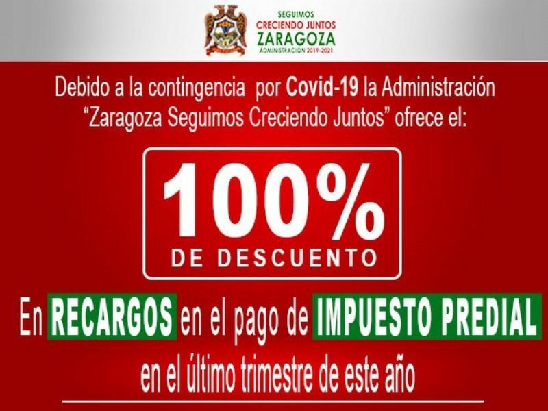 Eliminan los recargos del impuesto predial en Zaragoza 
