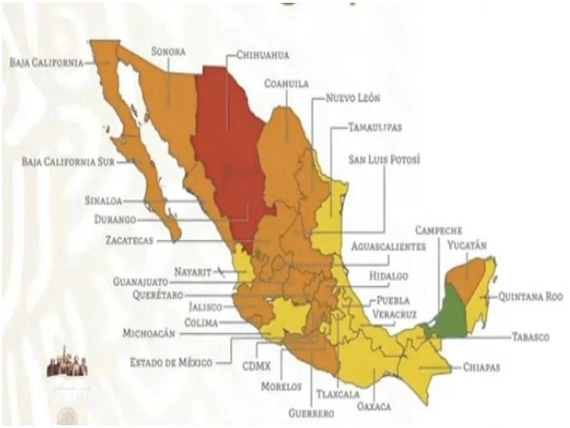 Coahuila y otros 17 estados en semáforo naranja, 11 en amarillo y dos en rojo; solo Campeche está en verde