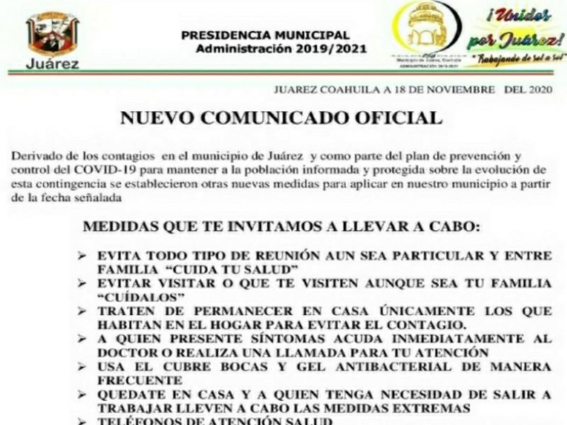 Impone municipio de Juárez toque de queda por aumento de casos de COVID-19