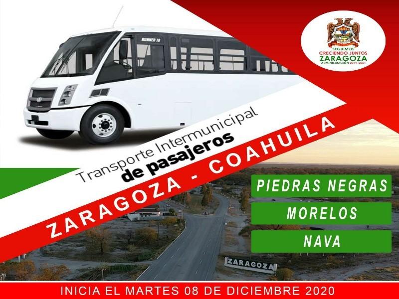 Este martes inicia nueva ruta de transporte de pasajeros de Zaragoza a Piedras Negras