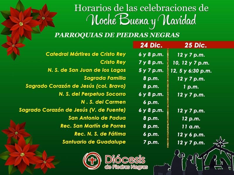 Estos son los horarios de las misas de Nochebuena en Piedras Negras