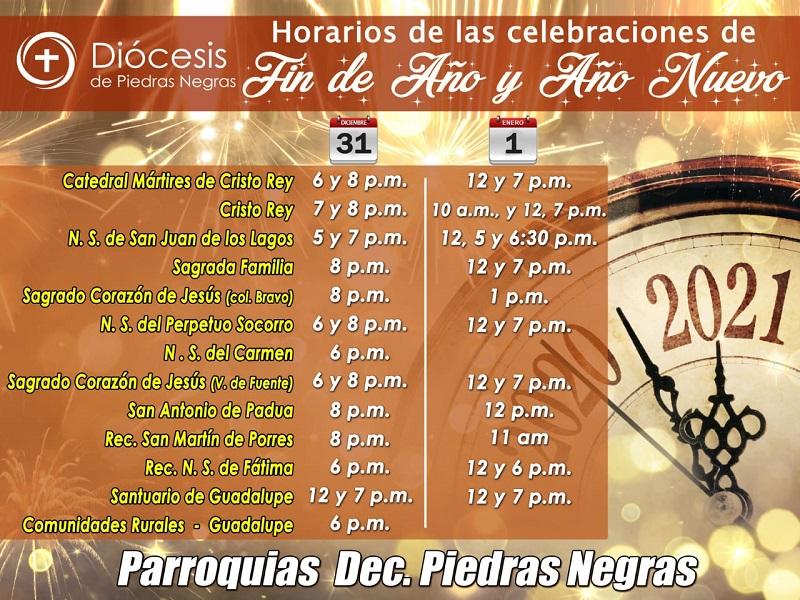 Estos son los horarios de las misas de A&ntilde;o Nuevo en Piedras Negras