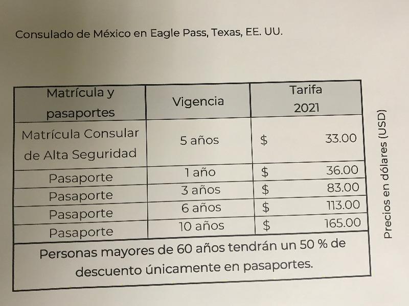 Consulado de México en Eagle Pass aplica incremento al costo de pasaporte y otros documentos
