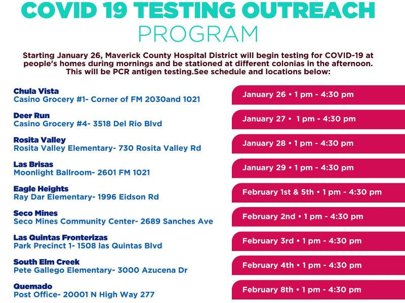 Distrito del Condado de Maverick realizará pruebas Covid a domicilio y llevará clínica móvil a las colonias  