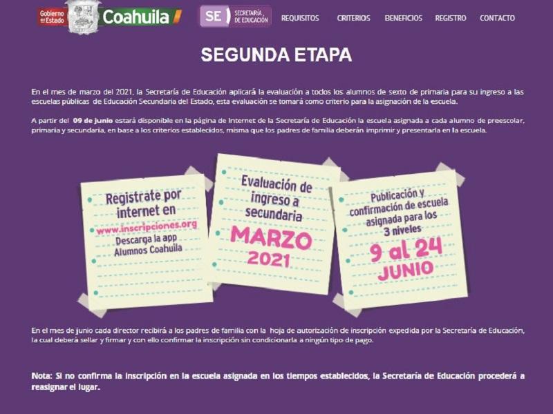 A partir del 1 de febrero son las preinscripciones para secundaria en Coahuila
