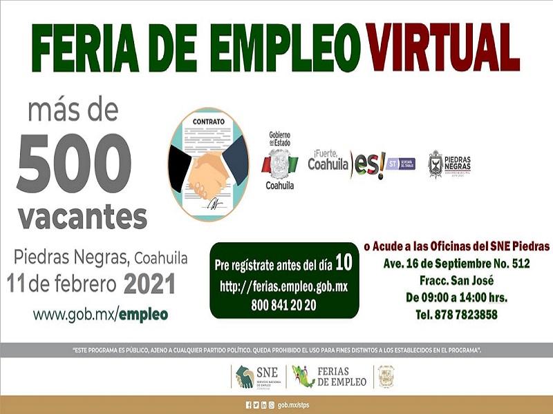 Ofrecen 500 vacantes en Feria del Empleo Virtual en Piedras Negras, será el 11 de febrero (video)