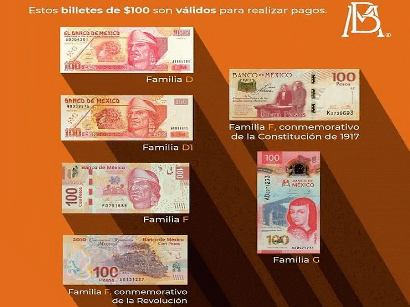 Circulan en México 6 diferentes billetes de 100 pesos