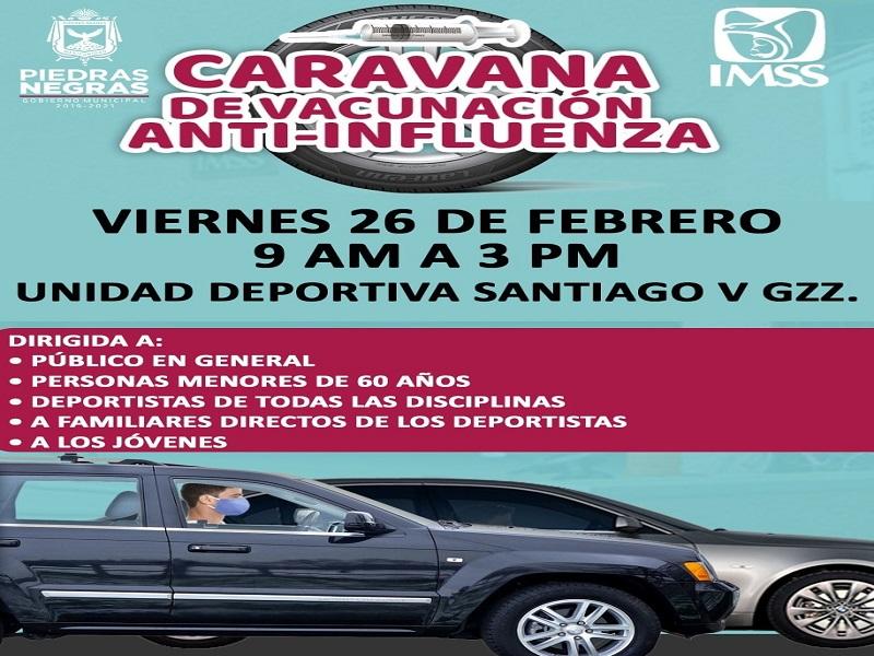 Hoy se realiza la caravana de vacunación antiinfluenza en la Unidad Deportiva Santiago V. González 
