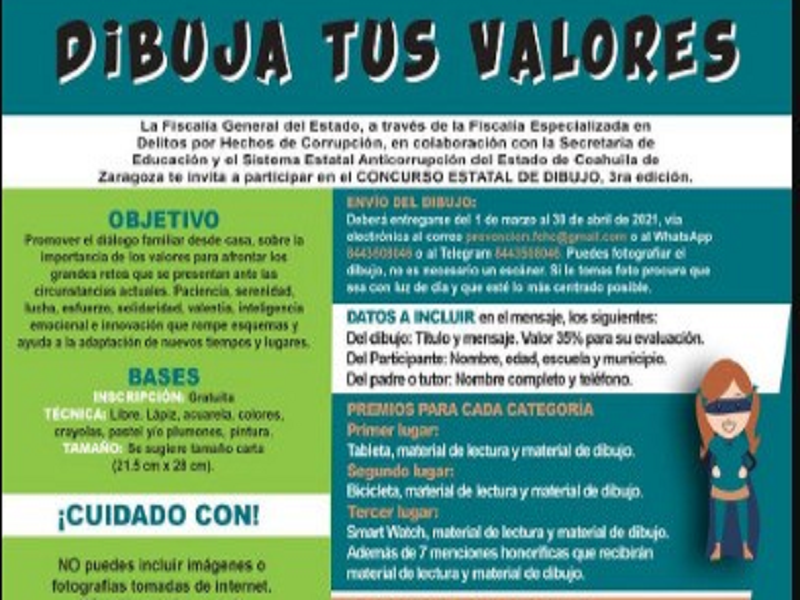 Invita Coahuila a concurso de dibujo para promover los valores