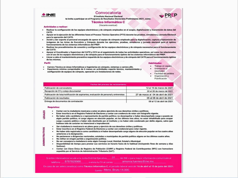 Da a conocer el INE vacantes disponibles en el distrito de Piedras Negras