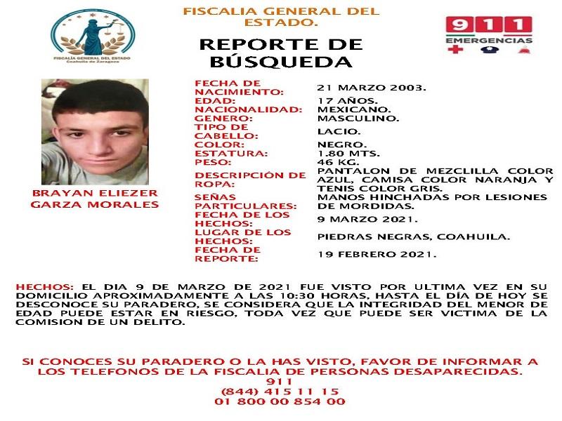 Localizan a adolescente reportado como desaparecido en Piedras Negras, estaba en Monterrey